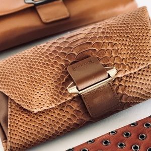 Kooba Embossed Cognac Snake Ruby Crossbody Wallet